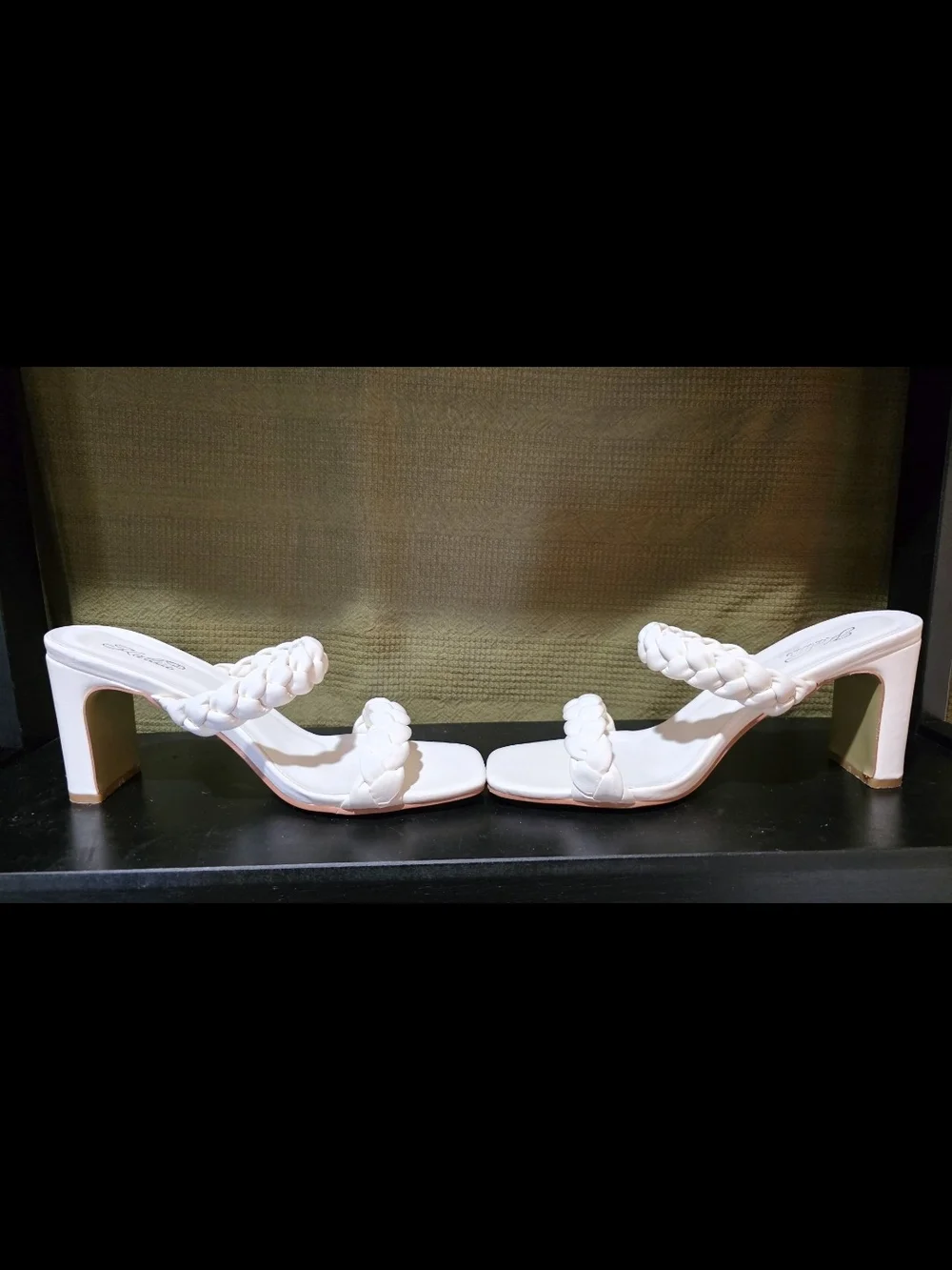 Women's White Braided-Strap Block Heel Sandals